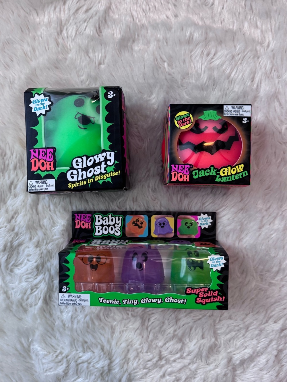 BNIB NeeDoh Baby Boos Jack Glow Lantern Glowy Ghost Bundle - HTF, Authentic